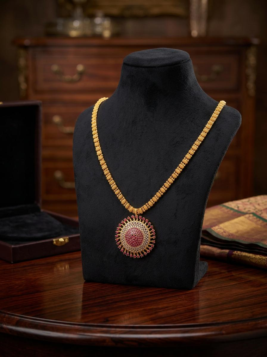 Ruby Sunburst Pendant Necklace